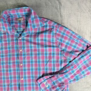 Peter Millar Summer Comfort Plaid Button Down Shirt Men Large Performance
